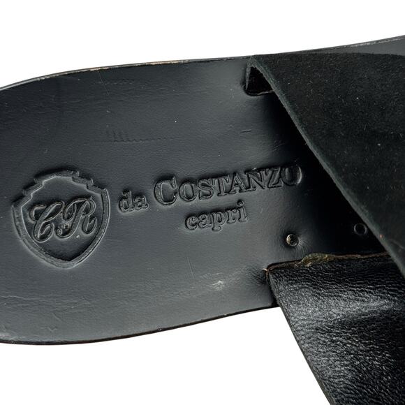 Da Costanzo Capri Double Strap Leather Sandal Slide Flats 40 Women's Black Italy - Picture 11 of 11